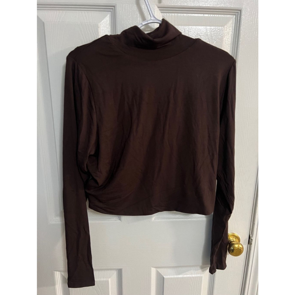 Naked Wardrobe Brown Turtleneck Long Sleeve Crop Top Size 2X NEW - Picture 3 of 10